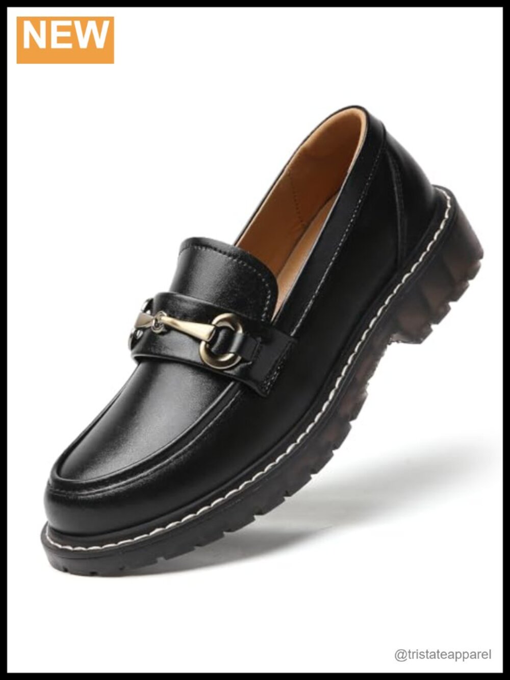 Women's Chunky Penny Loafers Comfortable Slip-On Work Dress Shoes Faux Leather